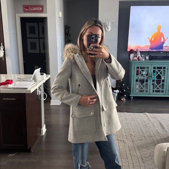 J. Crew Wool Fur Trim Pea Coat 2 Pristine Condition Stadium Cloth Nello Gori - Picture 10 of 10